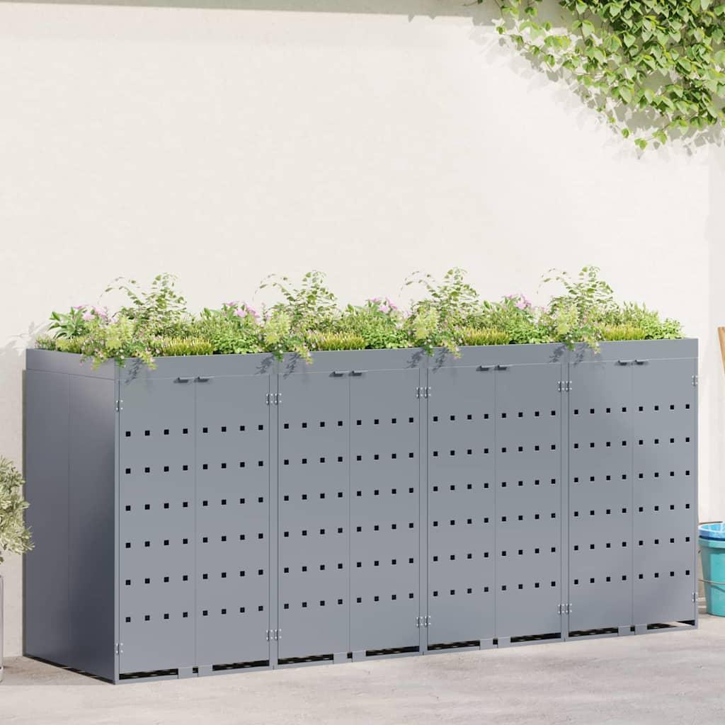 Wheelie Bin Opbevaring til 4 Affaldscontainere Lysegrå billede