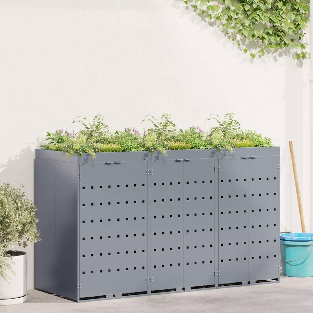 Wheelie Bin Opbevaring til 3 Affaldscontainere Lysegrå billede