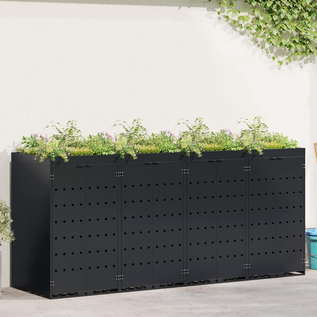 Wheelie Bin Opbevaring til 4 Affaldscontainere Sort billede