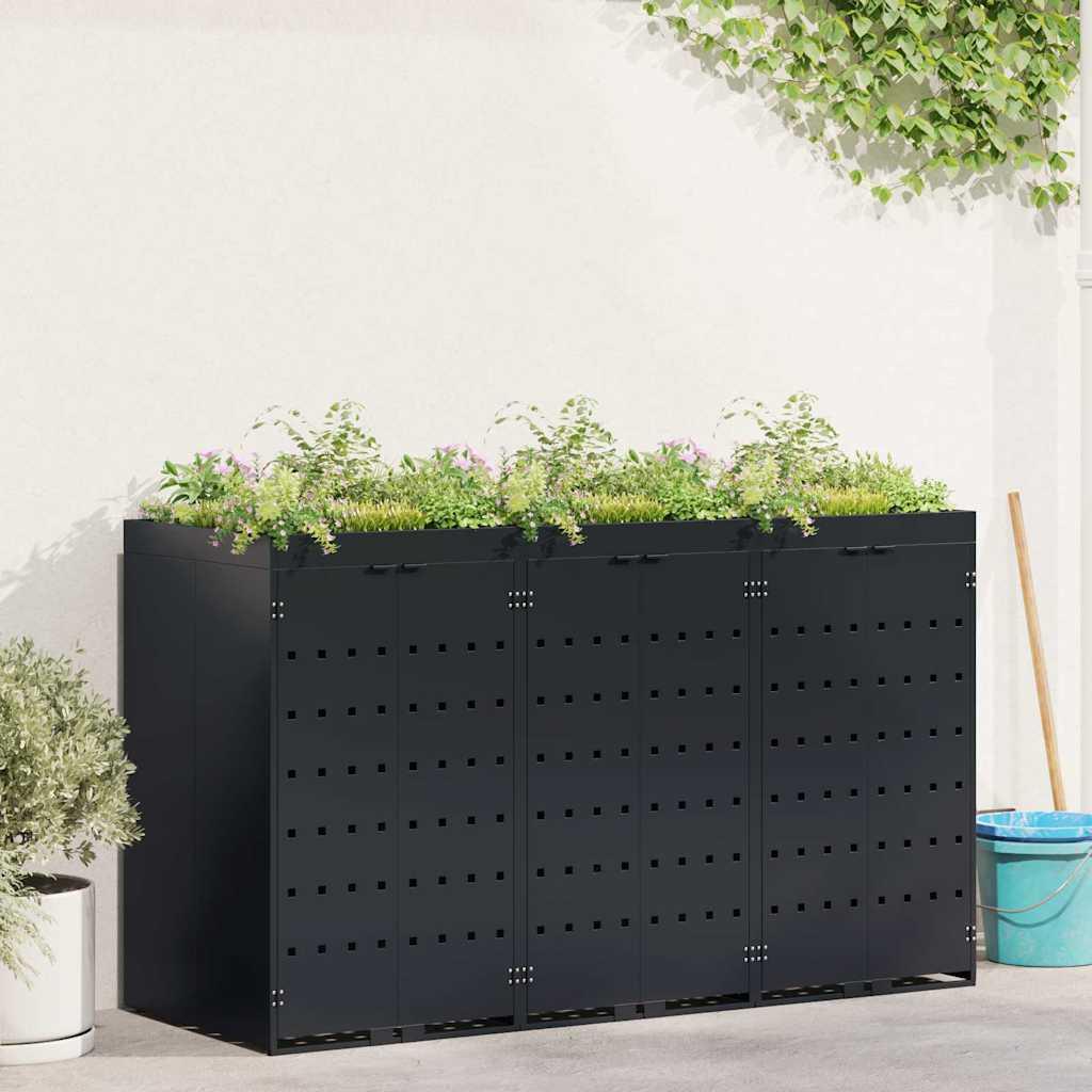 Wheelie Bin Opbevaring til 3 Affaldscontainere Sort billede