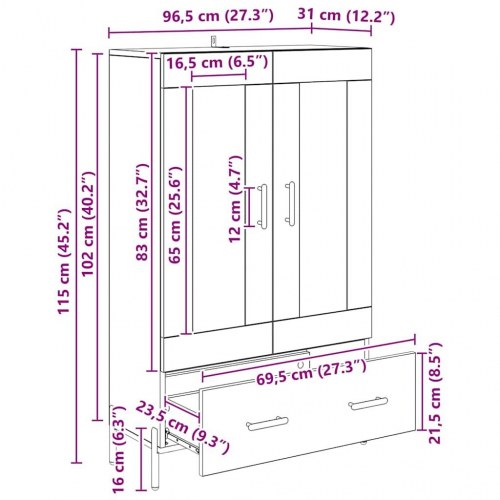 Highboard CORONA artisan egetræ - 69,5 x 31 x 115 cm