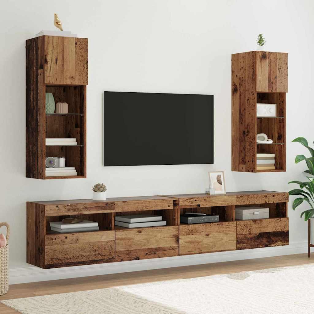 Væghængte TV skabe 2 stk Gammelt træ 30,5 x 30 x 90 cm billede