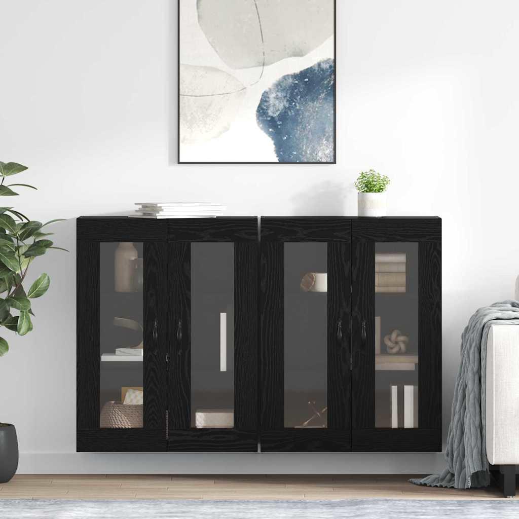 Væghængte skabe 2 stk Sort eg 69,5 x 34 x 90 cm Konstrueret træ billede