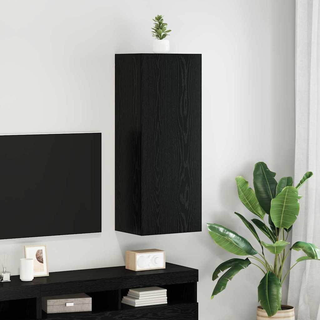 TV vægskab Sort eg 40,5 x 30 x 102 cm Konstrueret træ billede