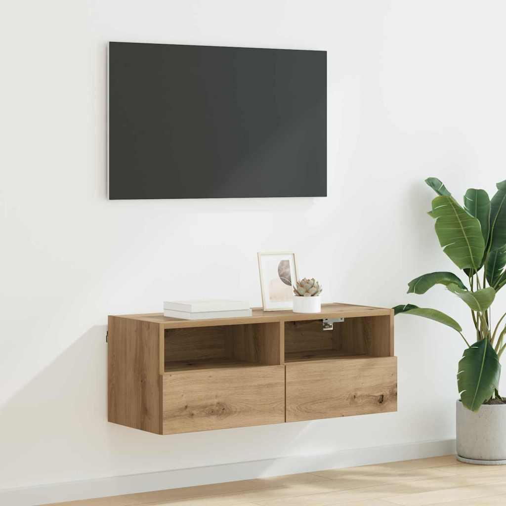 TV vægskab Artisan Egetræ 80 x 30 x 30 cm Konstrueret træ billede