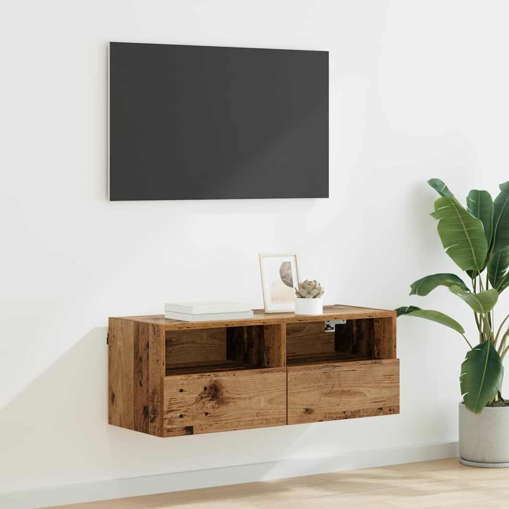 TV vægskab Gammelt træ 80 x 30 x 30 cm Konstrueret træ billede