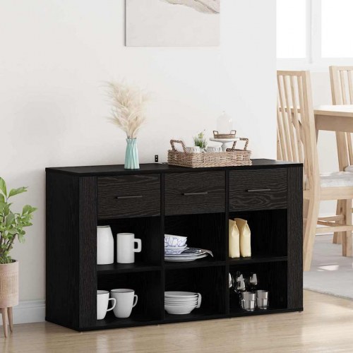 Sidebord/skænk med skuffe - sort eg, 100 × 30 × 59,5 cm, konstrueret træ