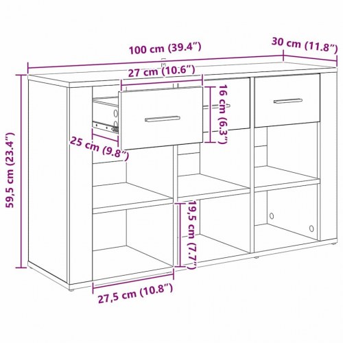 Sidebord/skænk med skuffe - sort eg, 100 × 30 × 59,5 cm, konstrueret træ