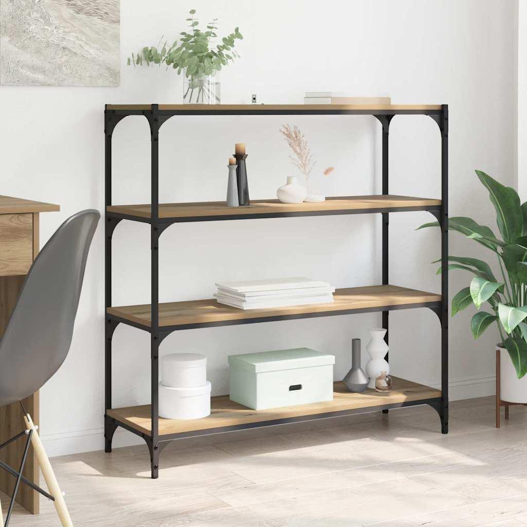 Bogskab i industrielt design - artisan egetræ 100 × 33 × 100 cm, konstrueret træ og jern billede