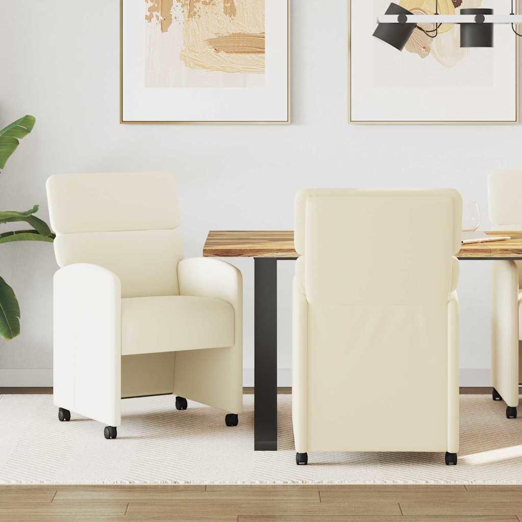 Spisestole med hjul 2 stk Creme 58 x 65 x 98 cm Kunstlæder billede