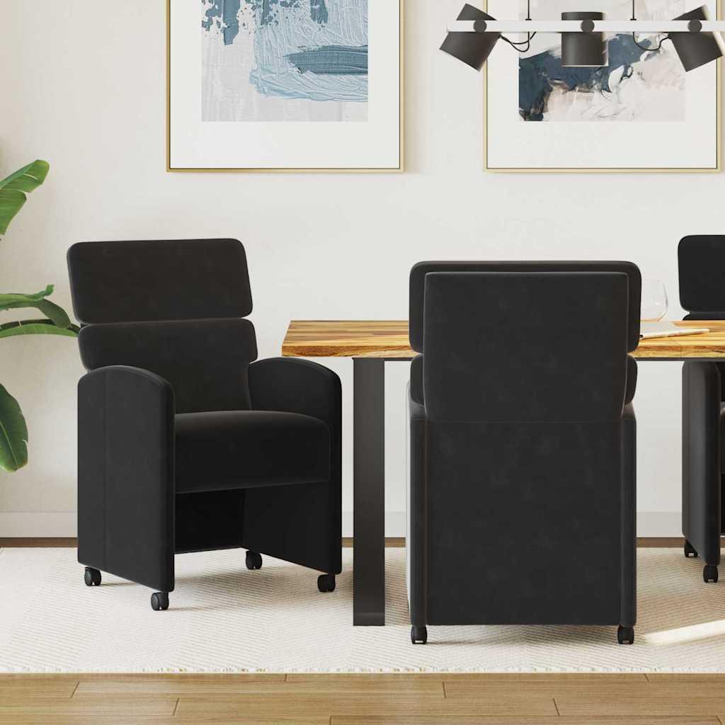 Spisestole med hjul 2 stk Sort 58 x 65 x 98 cm Fløjl billede