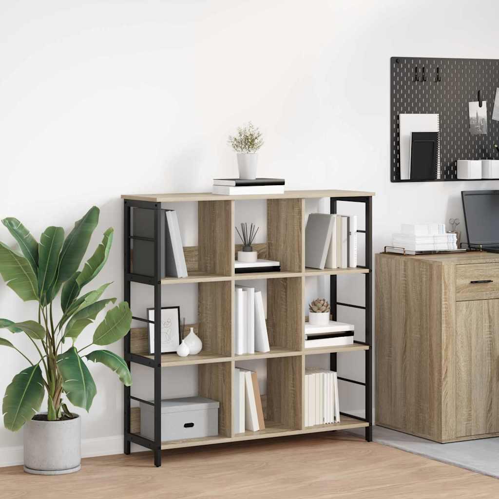 Bogreol i sonoma eg - 102 × 32 × 104,5 cm, konstrueret træ og stål billede