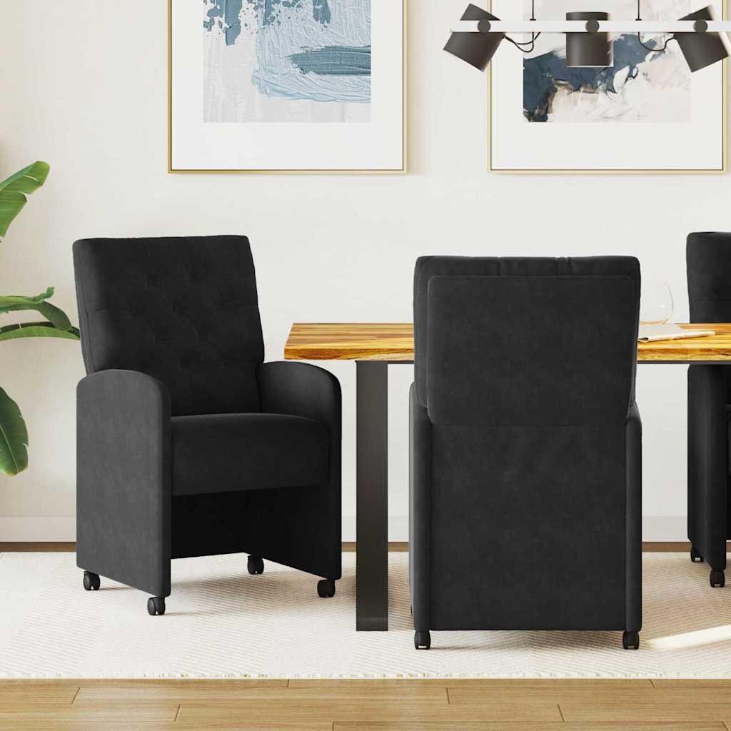 Spisestole med hjul 2 stk Sort 58 x 67 x 97 cm Fløjl billede