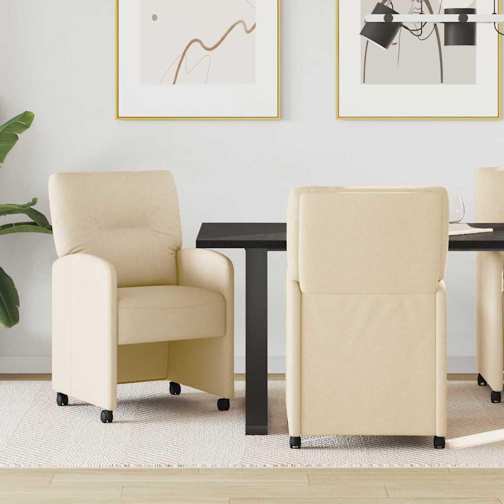 Spisestole med hjul 2 stk Creme 57 x 67 x 95 cm Stof billede