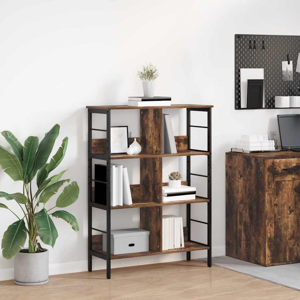 Bogreol i røget eg - 82 × 32 × 112 cm, konstrueret træ og stål, 6 åbne hylder billede