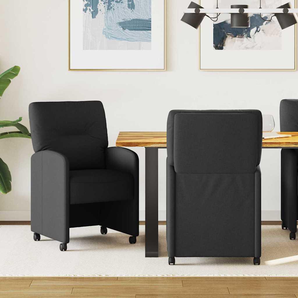 Spisestole med hjul 2 stk Sort 57 x 67 x 95 cm Stof billede
