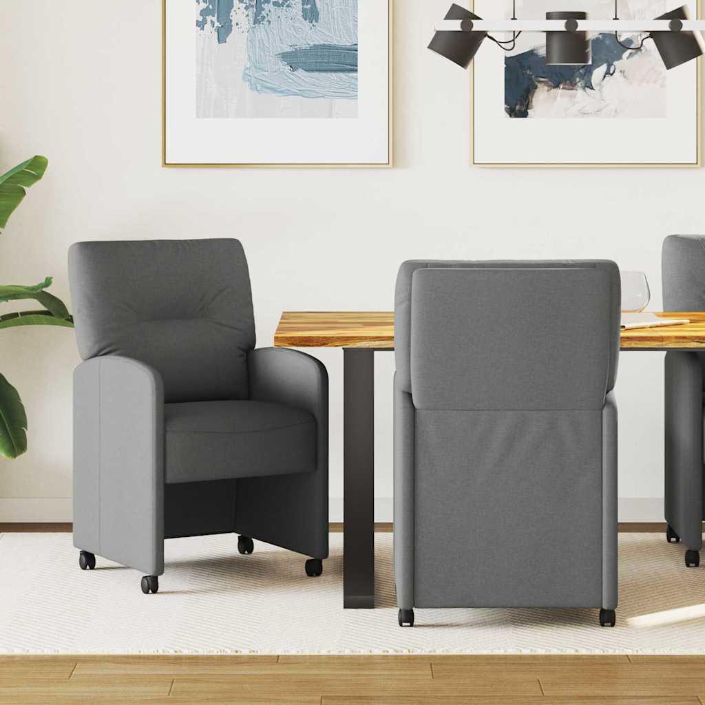 Spisestole med hjul 2 stk Mørkegrå 57 x 67 x 95 cm Stof billede