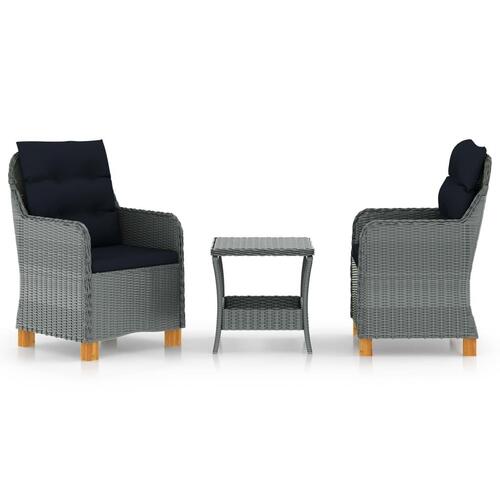 Loungesæt til haven 3 dele med hynder polyrattan lysegrå