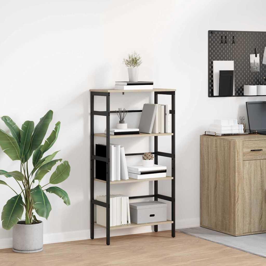Bogreol i industriel stil - Sonoma eg, 60 × 29,5 × 115 cm, konstrueret træ og stål billede