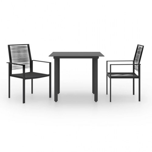 Spisebordssæt til haven 3 dele - sort glasbord med 2 stole