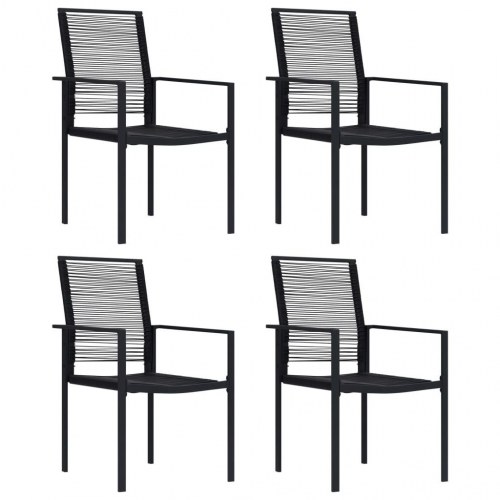 Spisebordssæt til haven - 5 dele, sort stål og glas med PVC-rattan stole
