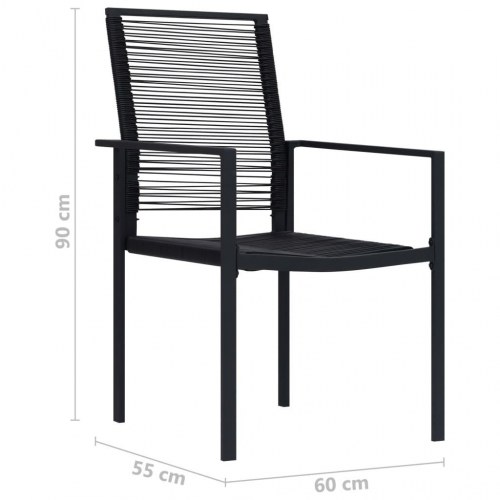 Spisebordssæt til haven - 5 dele, sort stål og glas med PVC-rattan stole