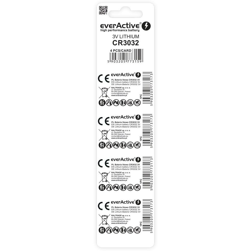 Knappcelle batteri 3V lithium everActive CR3032 – blister, 4 stk. billede