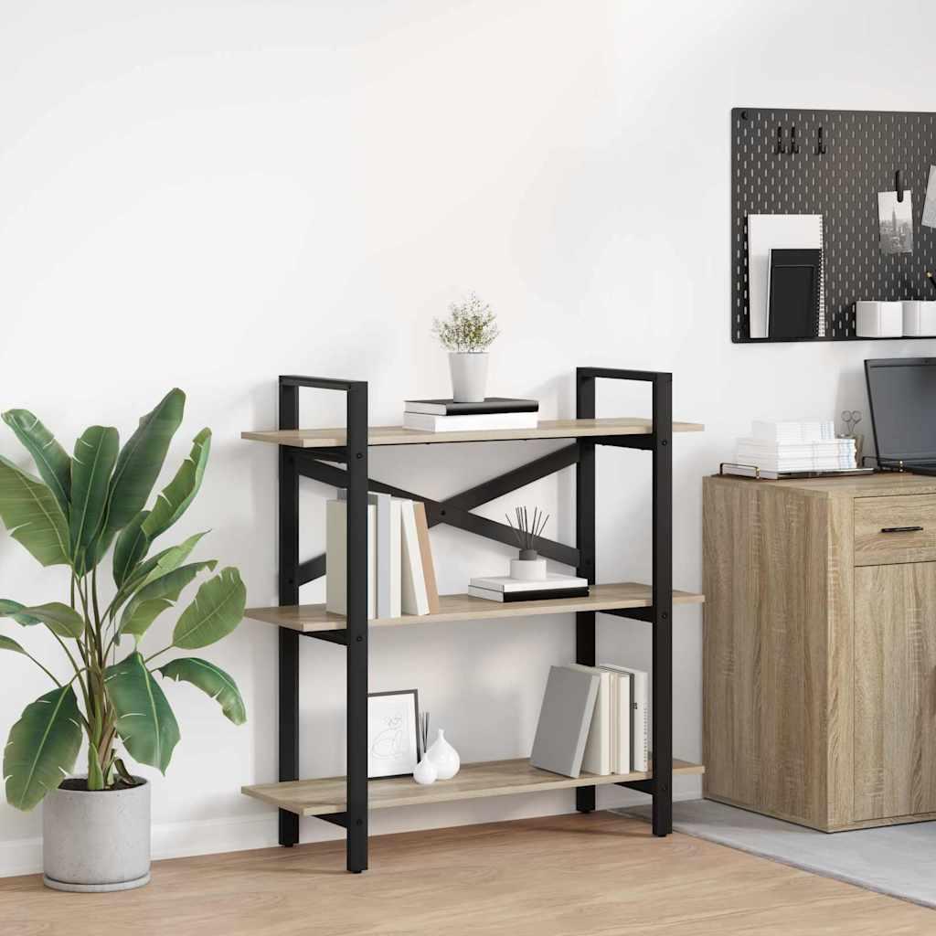 Bogreol i industriel stil - Sonoma eg, 100 × 33,5 × 102 cm, konstrueret træ billede
