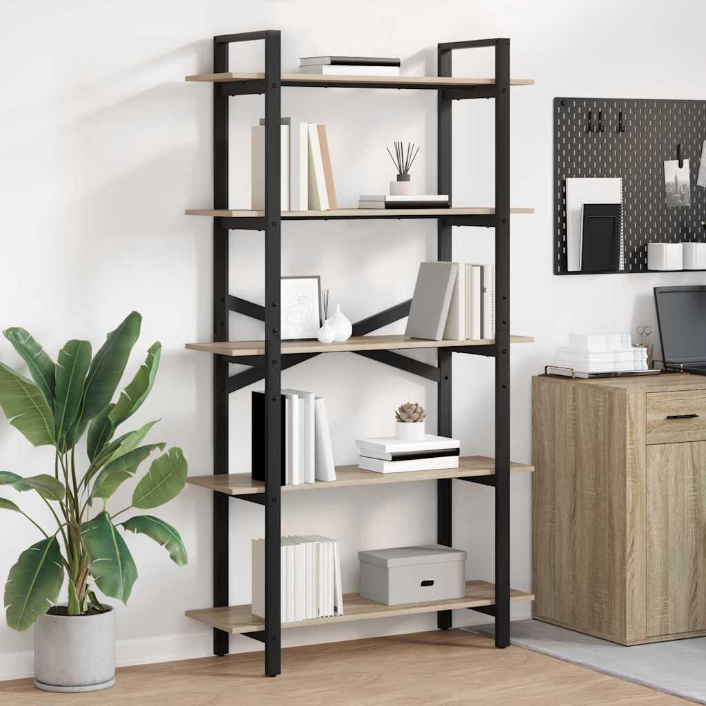 Bogreol i industriel stil - Sonoma eg, 100 × 33,5 × 178 cm, konstrueret træ og stål billede