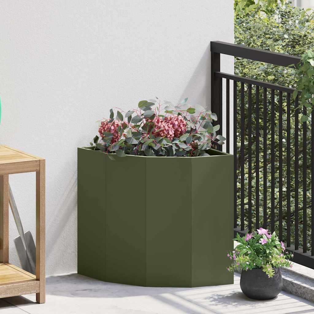 Hjørne Plantekasse Olivengrøn 45 x 45 x 50 cm Stål billede