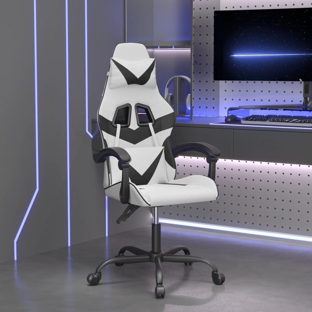 Gamingstol kunstlæder hvid og sort billede