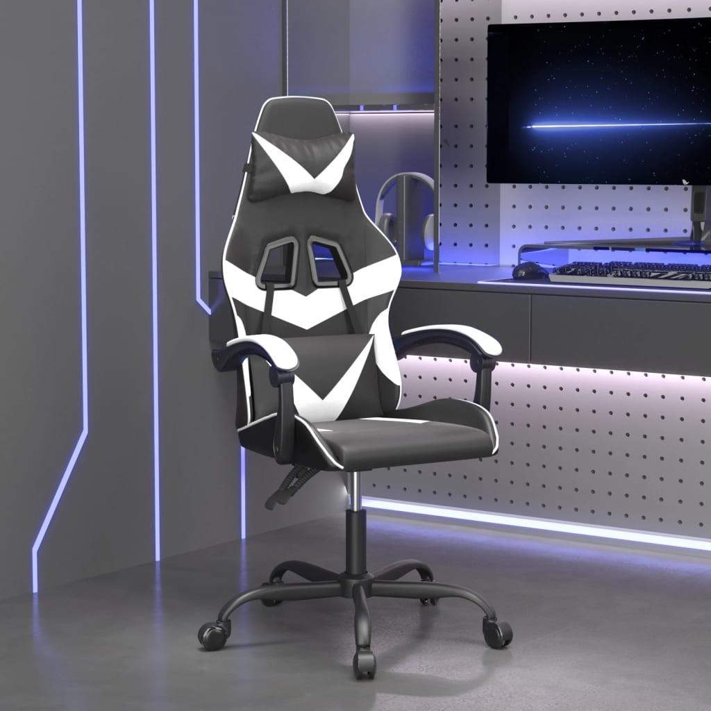 Gamingstol kunstlæder sort og hvid billede
