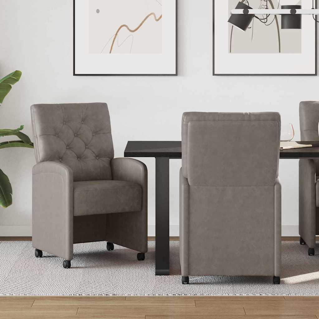 Spisestole med hjul 2 stk Grå 58 x 67 x 97 cm Kunstlæder billede
