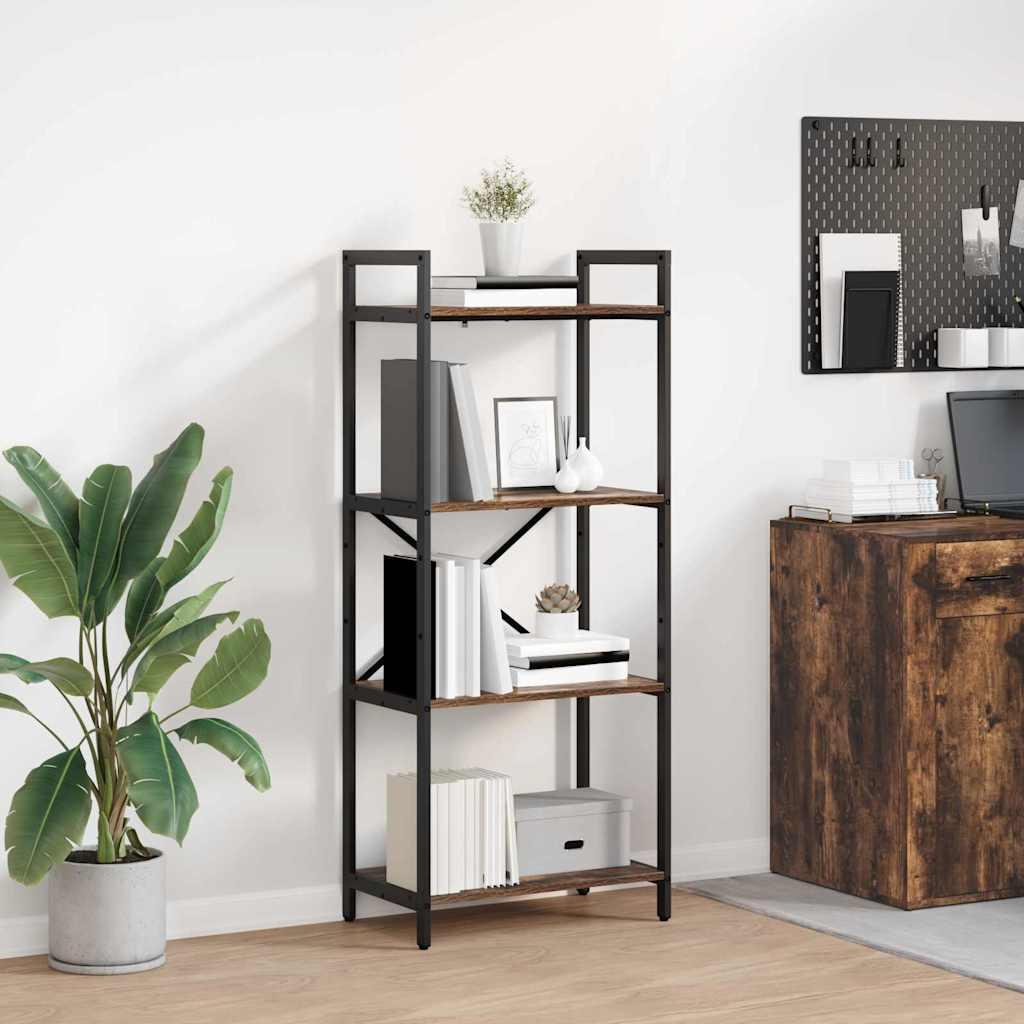 Bogreol i røget eg 56 × 34 × 133,5 cm - konstrueret træ og stål, 4 hylder billede
