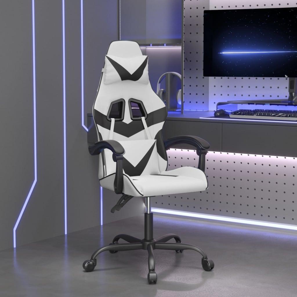 Drejelig gamingstol kunstlæder hvid og sort billede