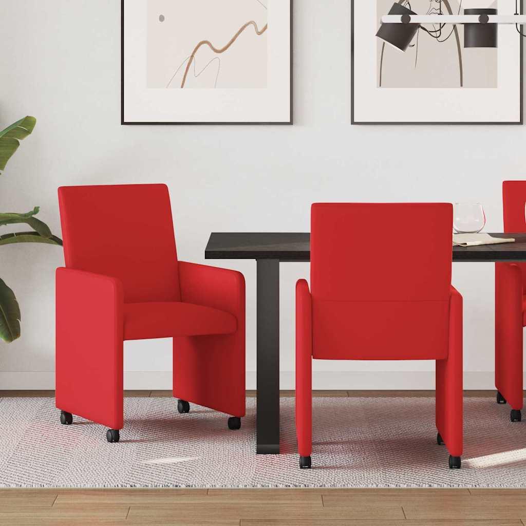 Spisestole med hjul 2 stk Rød 57 x 66 x 94 cm Kunstlæder billede