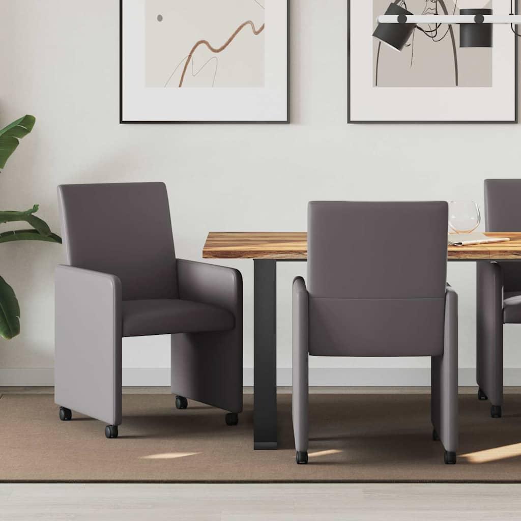 Spisestole med hjul 2 stk Grå 57 x 66 x 94 cm Kunstlæder billede