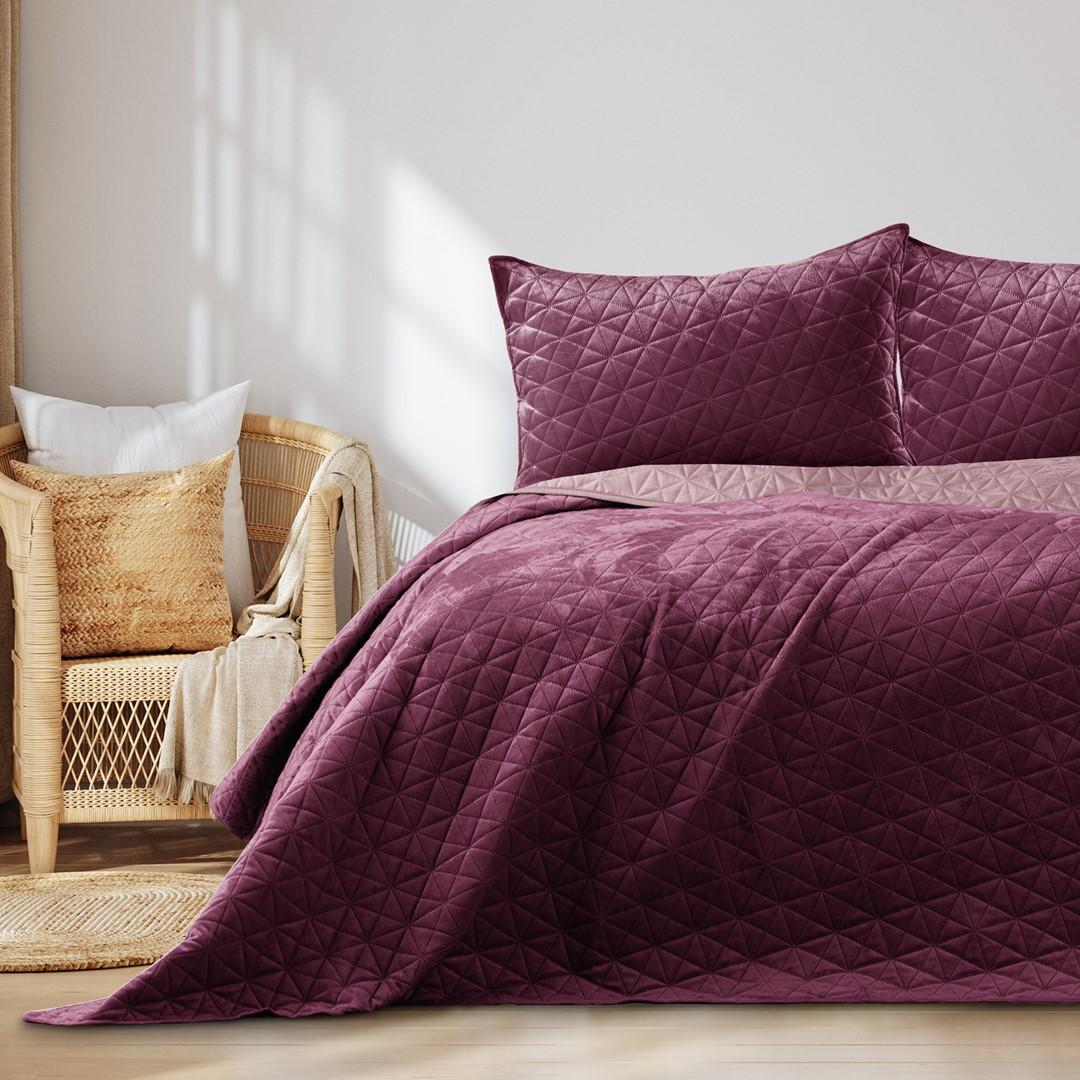 Sengetæppe fløjl Laila vinrød 170×210 - AmeliaHome billede