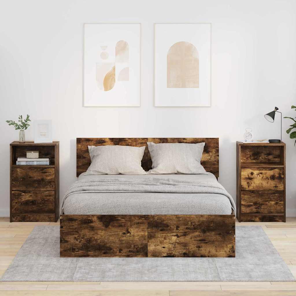 Sengeborde 2 stk Røget eg 40 x 30 x 467 cm Konstrueret træ billede