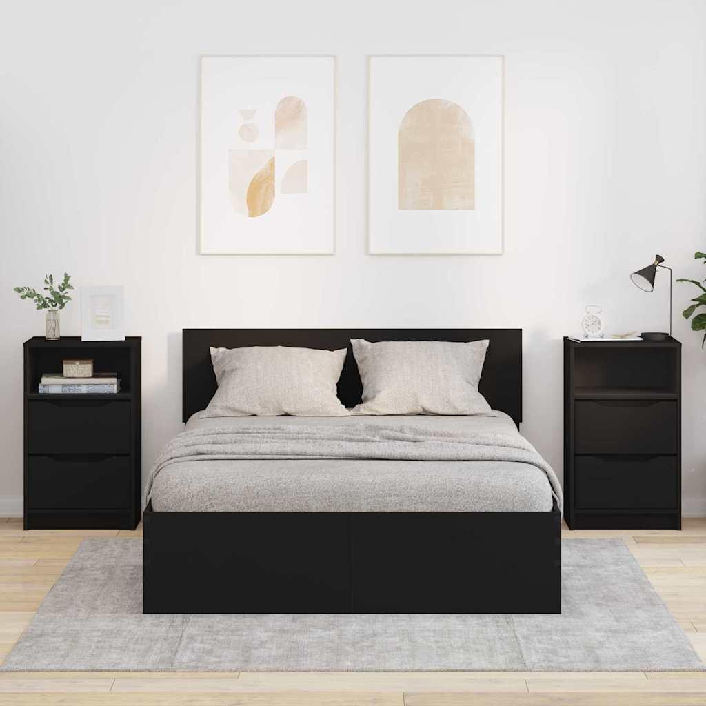 Sengeborde 2 stk Sort 40 x 30 x 467 cm Konstrueret træ billede