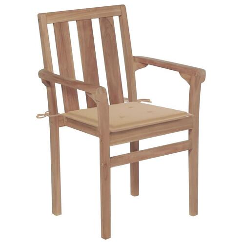 Havestole 2 stk. med beige hynder massivt teaktræ