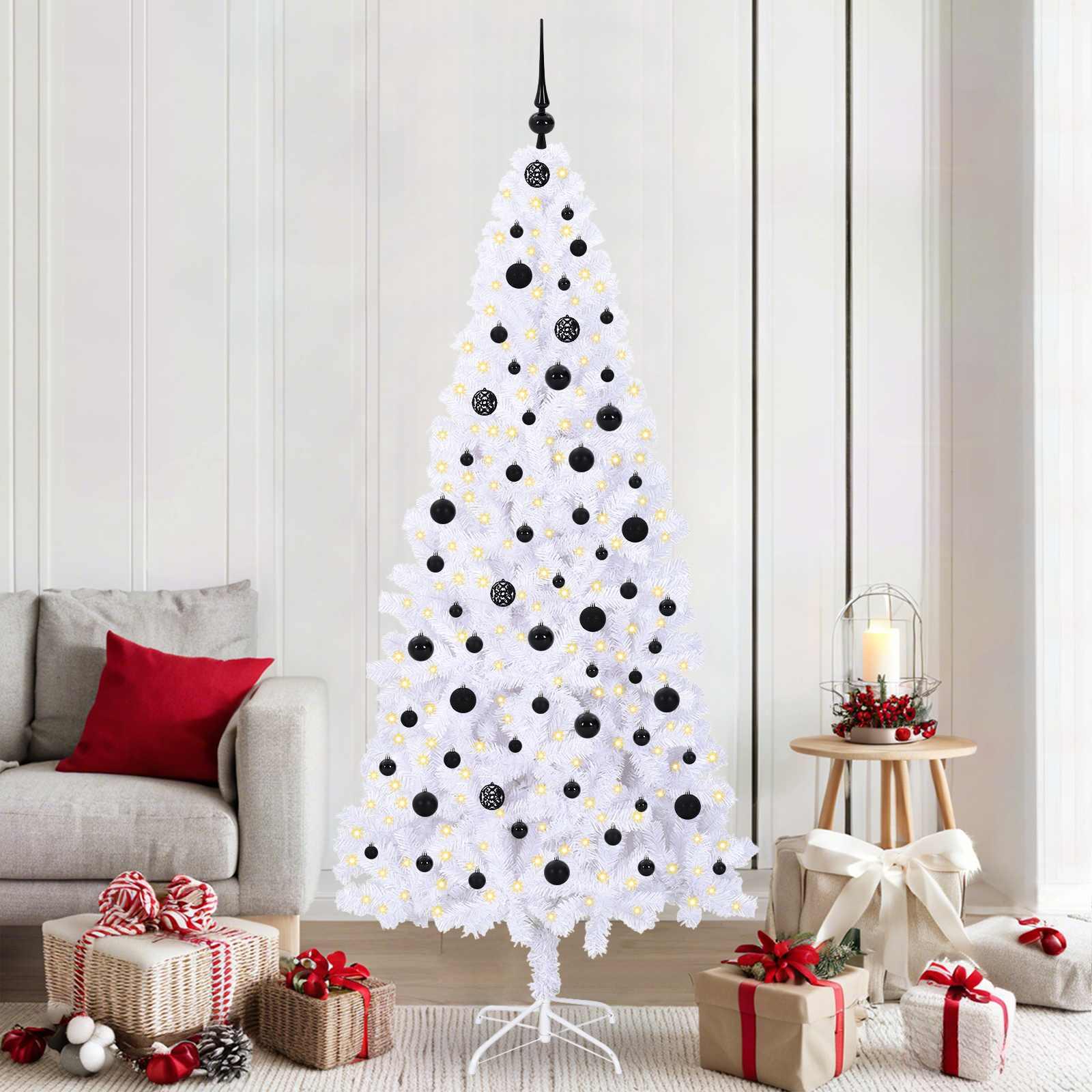 Kunstigt juletræ med 300 LED'er Hvid 210 cm PVC og Stål billede