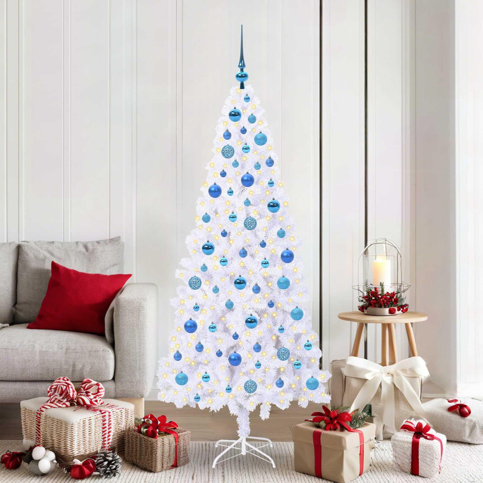 Kunstigt juletræ med 300 LED'er Hvid 180 cm PVC og Stål billede