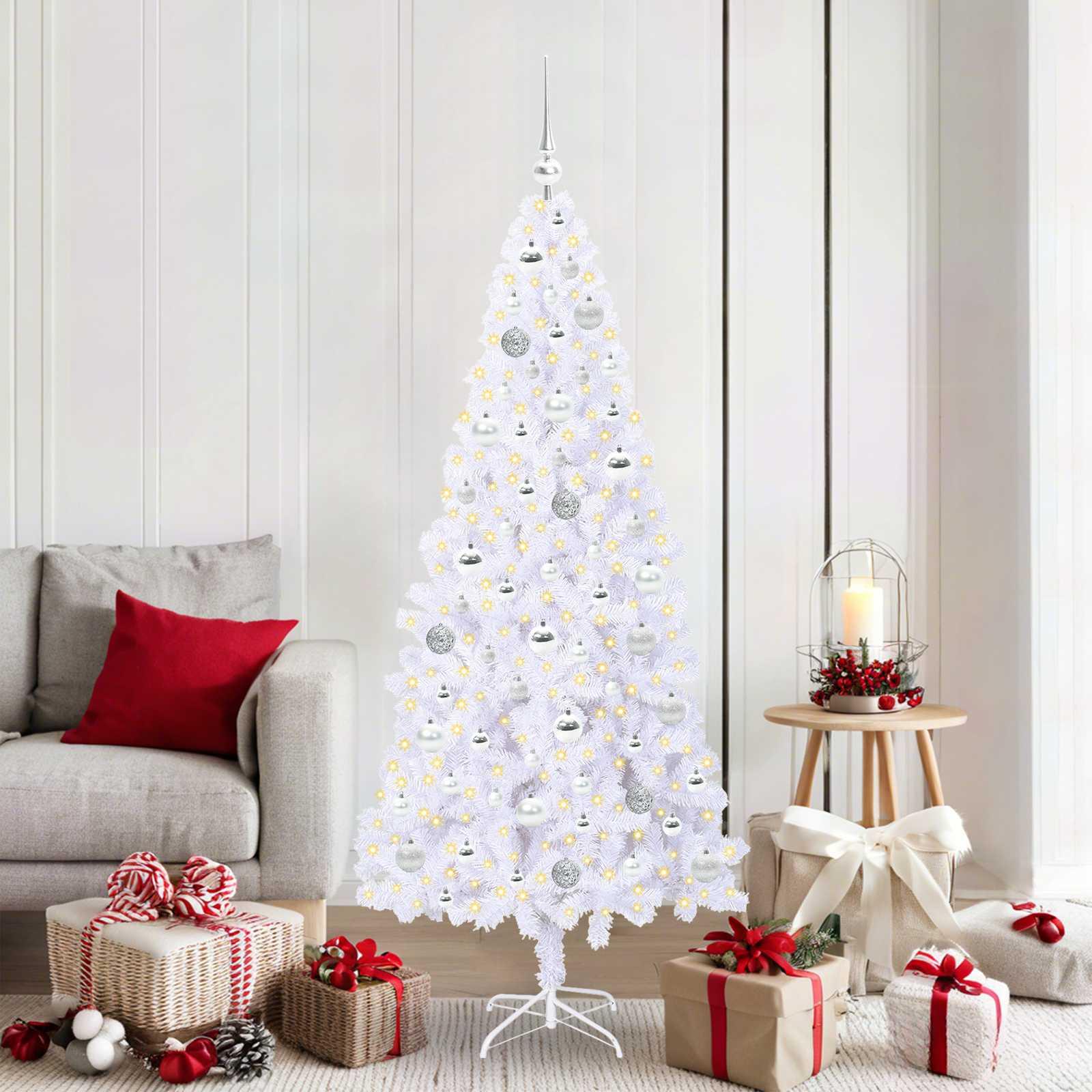 Kunstigt juletræ med 300 LED'er Hvid 180 cm PVC og Stål billede