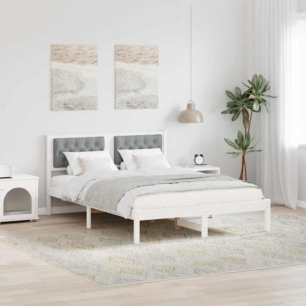 Sengestel med hovedgærde Lysegrå 140 x 200 cm Massiv fyrretræ billede