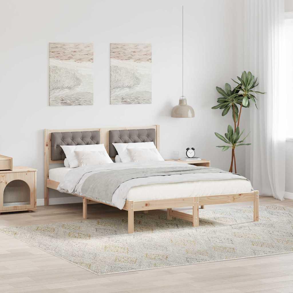 Sengestel med hovedgærde Gråbrun 140 x 200 cm Massiv fyrretræ billede