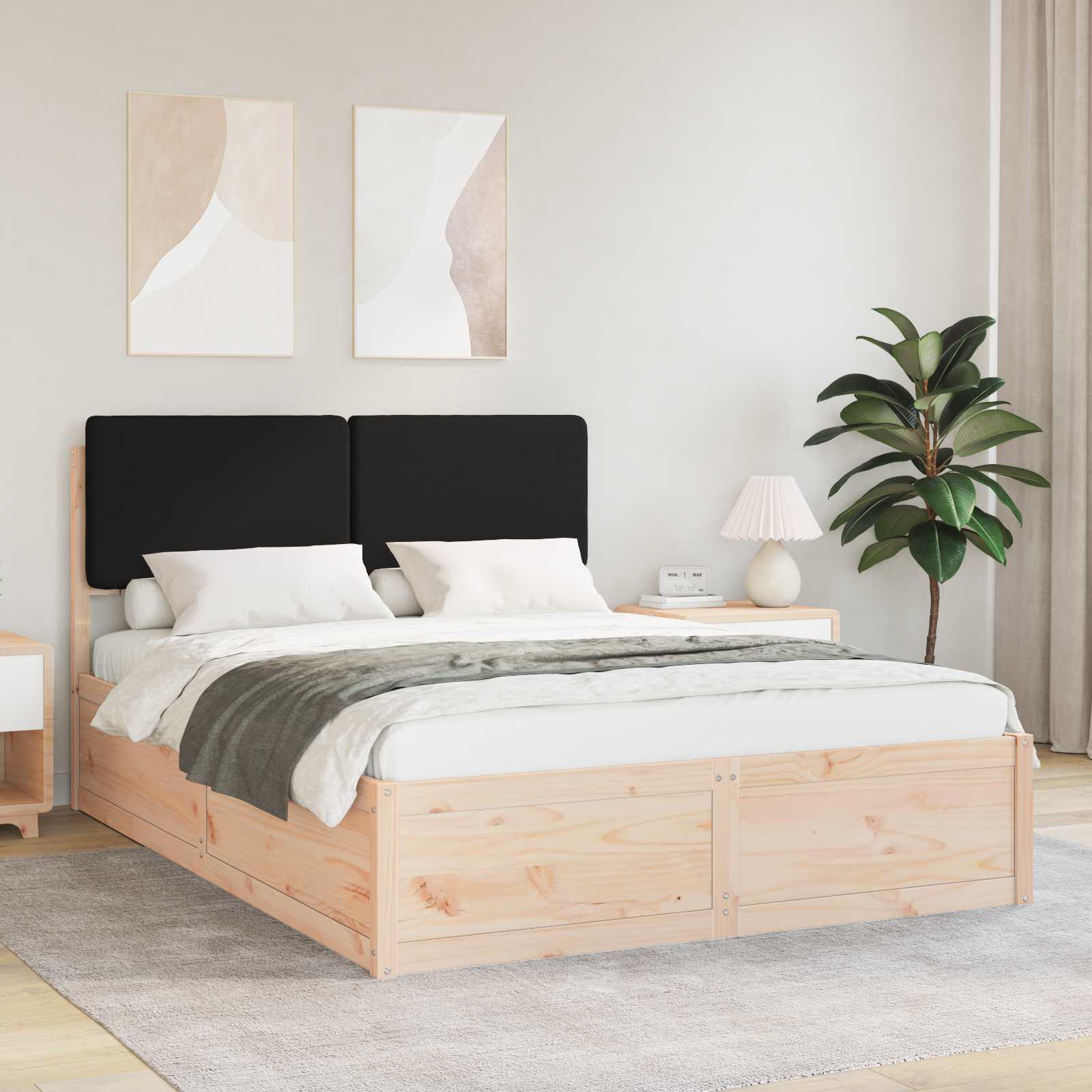 Sengestel med Polstret Hovedgavl Sort 140 x 200 cm billede