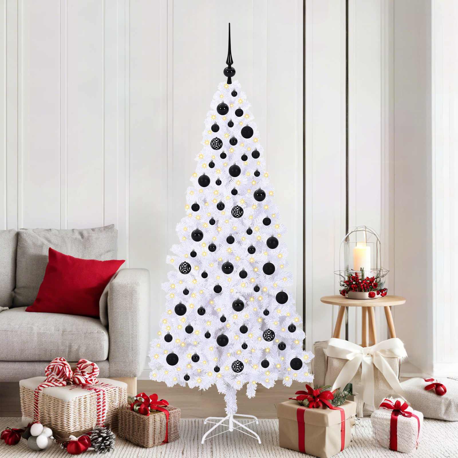 Kunstigt juletræ med 300 LED'er Hvid 180 cm PVC og Stål billede
