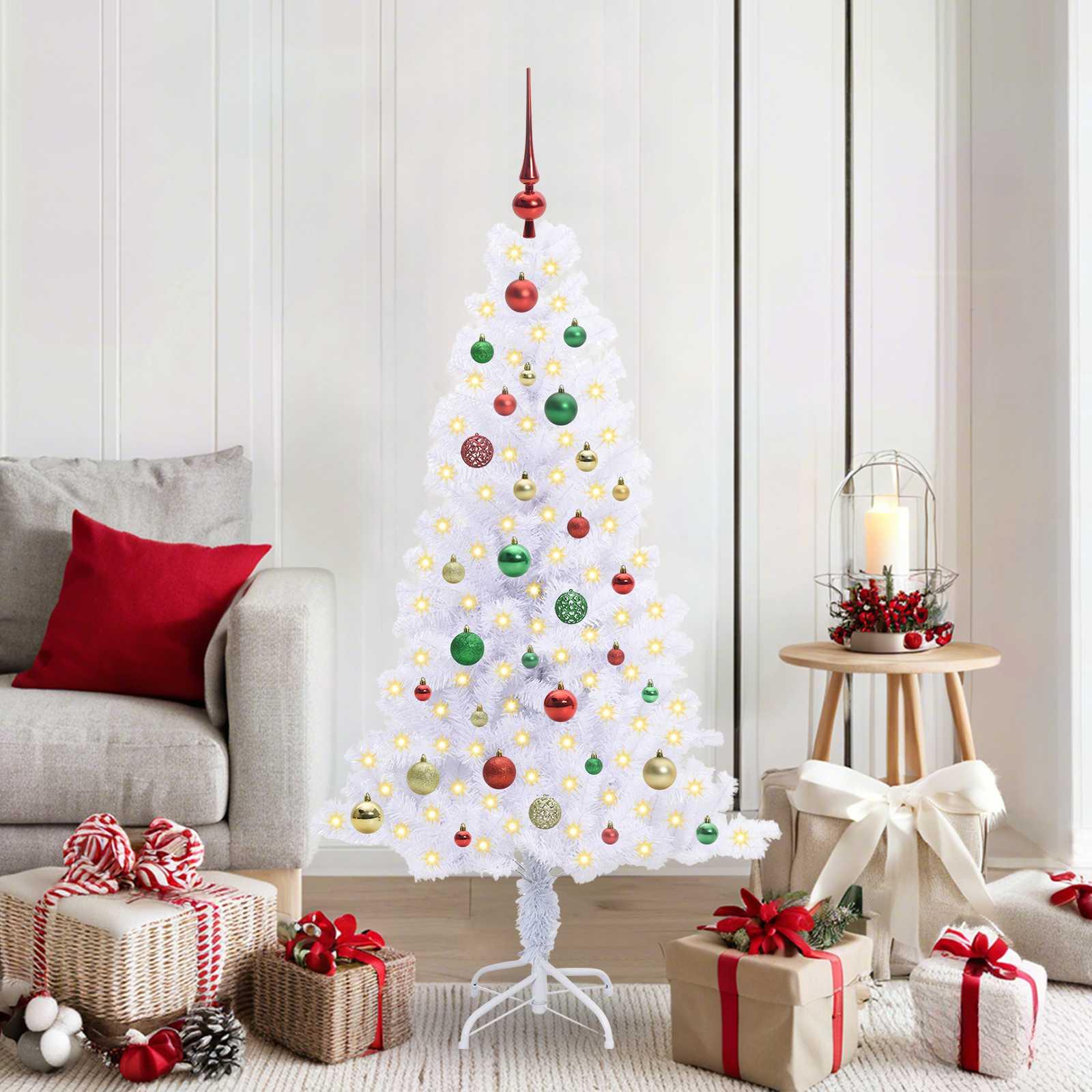 Kunstigt juletræ med 150 LED'er Hvid 150 cm PVC og Stål billede