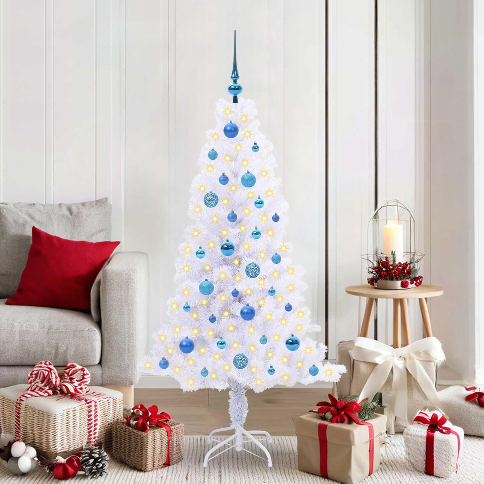 Kunstigt juletræ med 150 LED'er Hvid 150 cm PVC og Stål billede